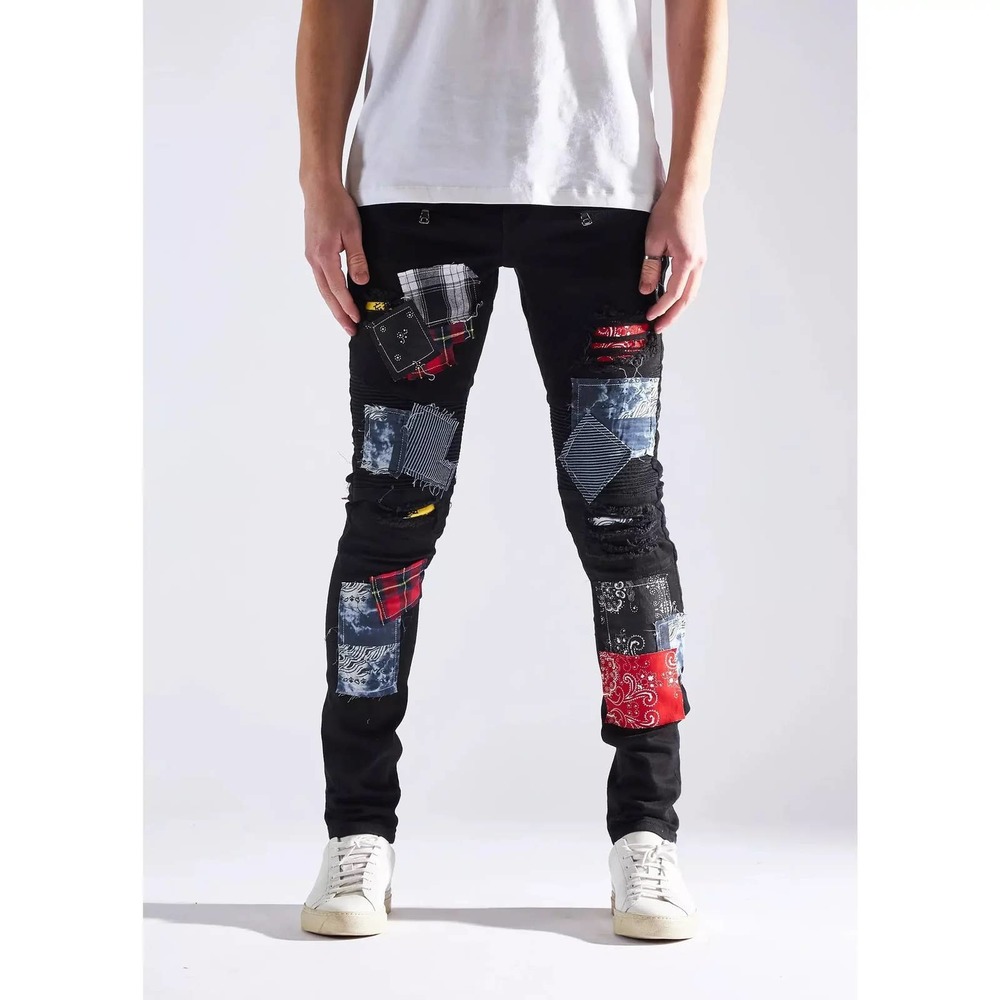 Embellish NYC Men's Rip & Repair Patchwork Distressed Skinny Fit Denim Jeans